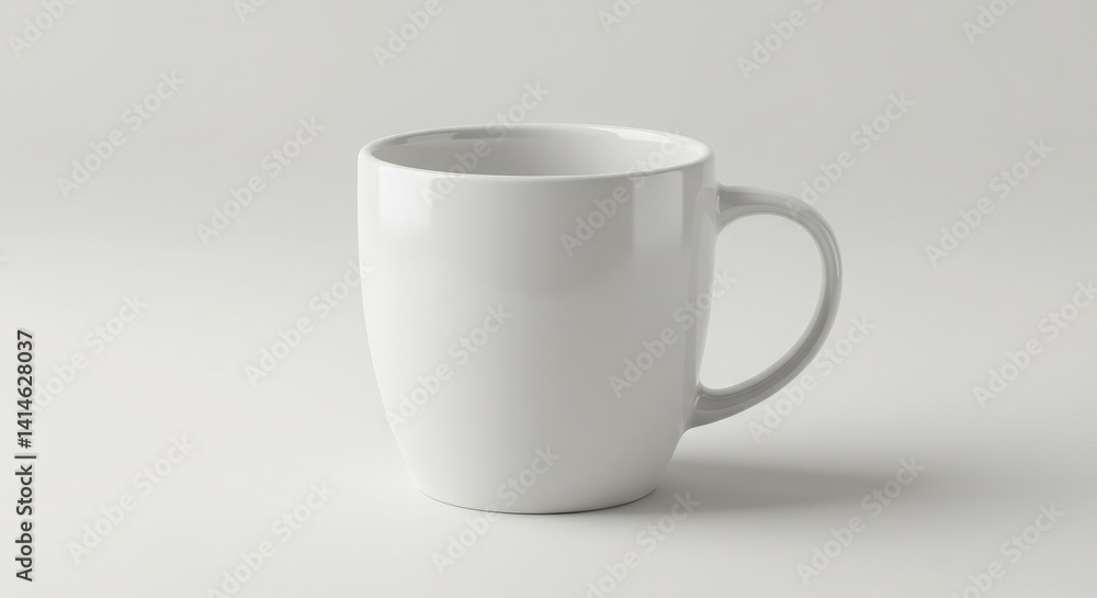 A minimalist product shot of a white ceramic mug with a smooth glossy surface and ergonomic handle highlighting its modern and functional design A minimalist product shot of a white ceramic mug with a smooth glossy surface and ergonomic handle highlighting its modern and functional design