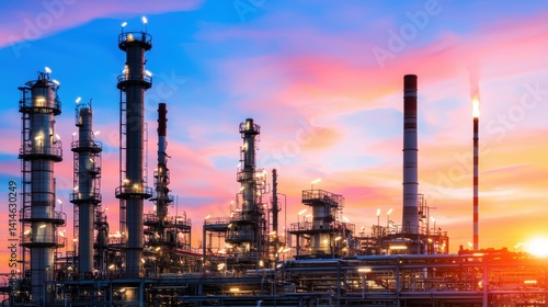 Wallpaper Mural Wind turbines in background of oil refinery skyline, symbolizing energy transition, contrast between fossil fuels and renewable energy within global energy infrastructure., copy Torontodigital.ca