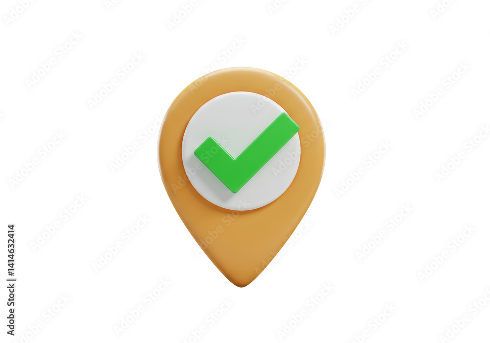 Isolated Green Checkmark in Yellow Location Pin Isolated Green Checkmark in Yellow Location Pin
