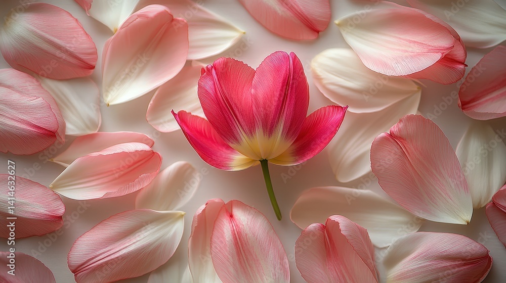 Fototapeta premium Single Pink Tulip Amongst Petals