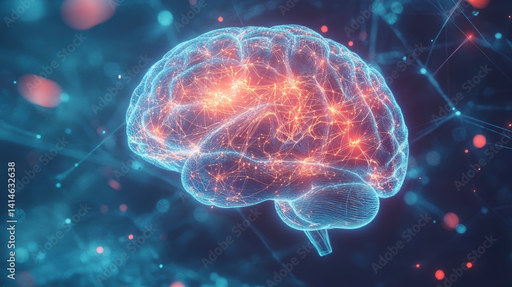 Glowing human brain with neural network connections. Glowing human brain with neural network connections.