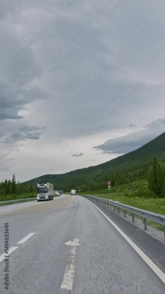 Vertical view of Norway road from car Vertical view of Norway road from car