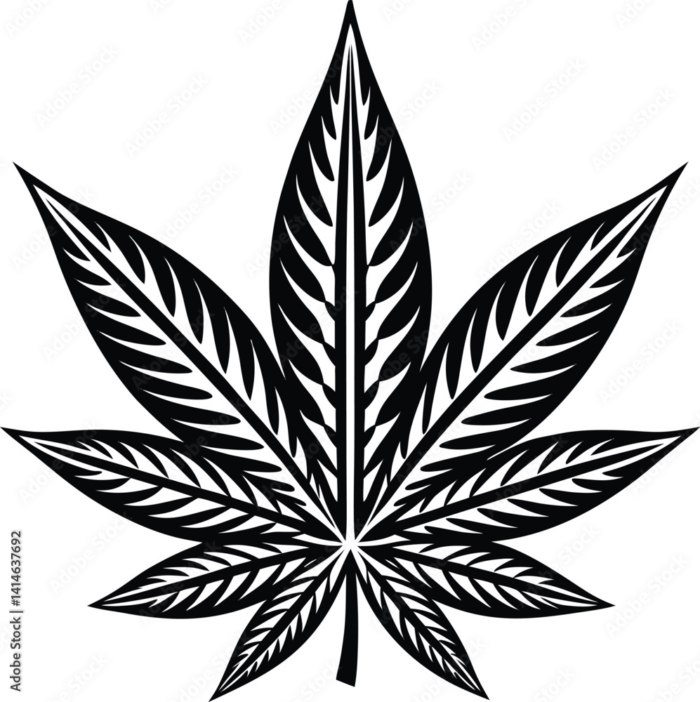 Bold and clean cannabis leaf silhouette with sharp symmetry and central spine detail, ideal for SVG t-shirts, 420 lifestyle merchandise, vinyl cutting, weed culture branding, and modern tattoo designs Bold and clean cannabis leaf silhouette with sharp symmetry and central spine detail, ideal for SVG t-shirts, 420 lifestyle merchandise, vinyl cutting, weed culture branding, and modern tattoo designs