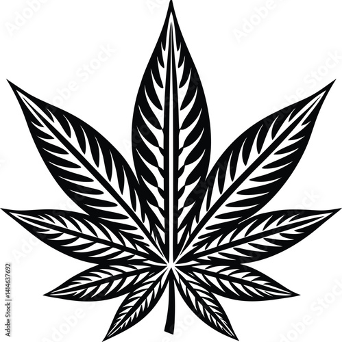 Bold and clean cannabis leaf silhouette with sharp symmetry and central spine detail, ideal for SVG t-shirts, 420 lifestyle merchandise, vinyl cutting, weed culture branding, and modern tattoo designs