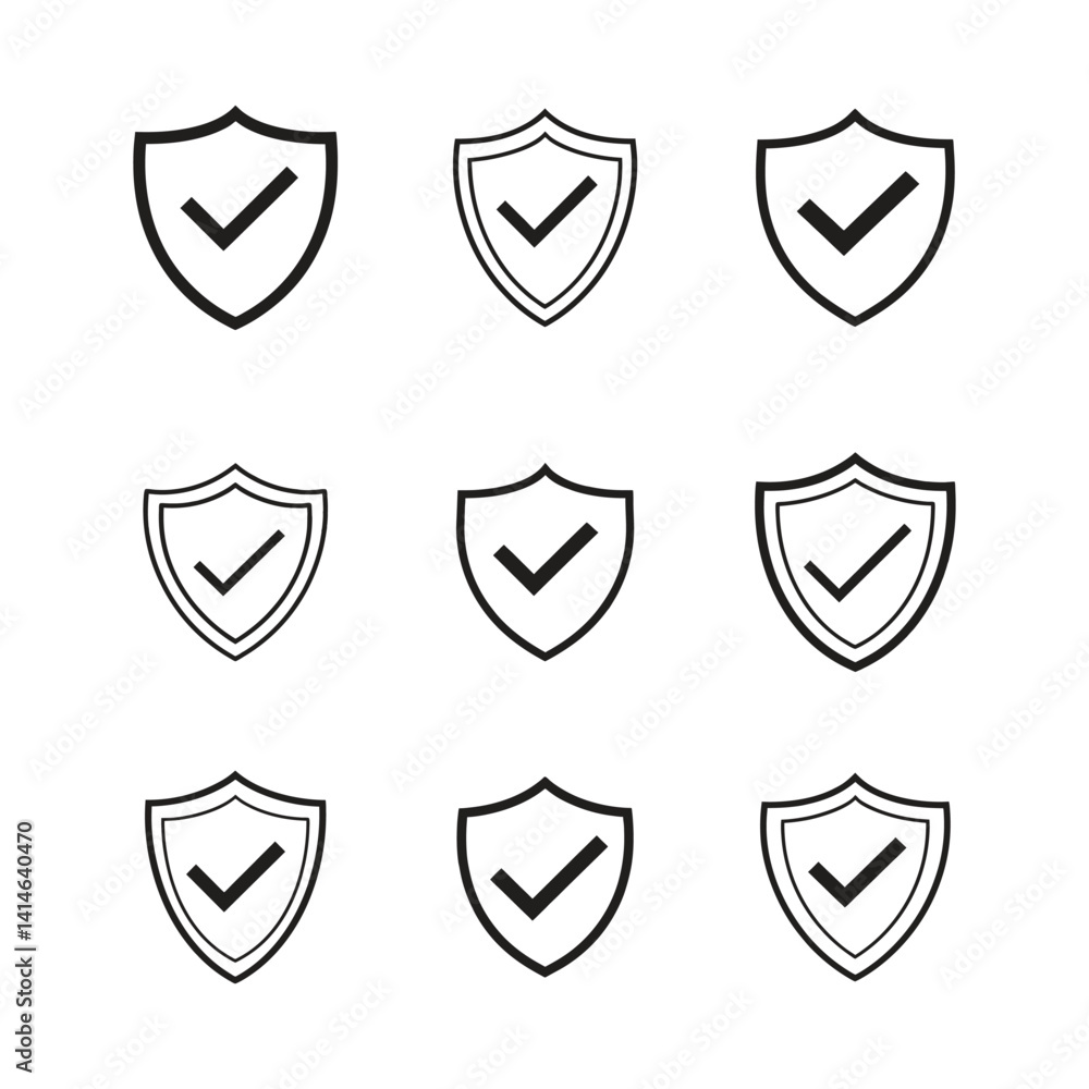 Set of Shield Icons with Checkmarks for Security and Assurance Concepts
Set of Shield Icons with Checkmarks for Security and Assurance Concepts
