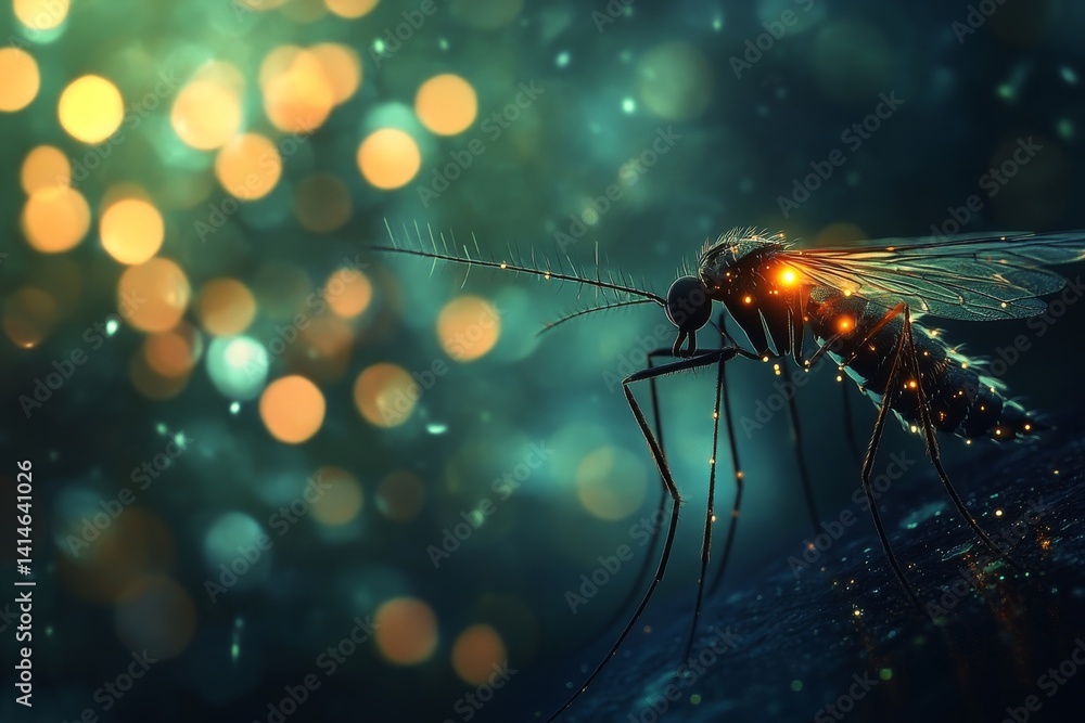 Futuristic a small mosquito with light , illustration , world malaria day concept , Generative AI Futuristic a small mosquito with light , illustration , world malaria day concept , Generative AI