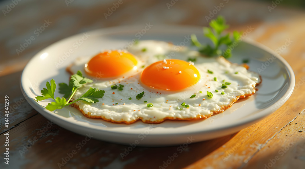 Two Sunny Side Up Eggs on Plate Breakfast Food Still Life Two Sunny Side Up Eggs on Plate Breakfast Food Still Life