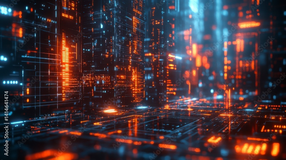 Futuristic Digital Landscape with Neon Lights and Data Streams Futuristic Digital Landscape with Neon Lights and Data Streams