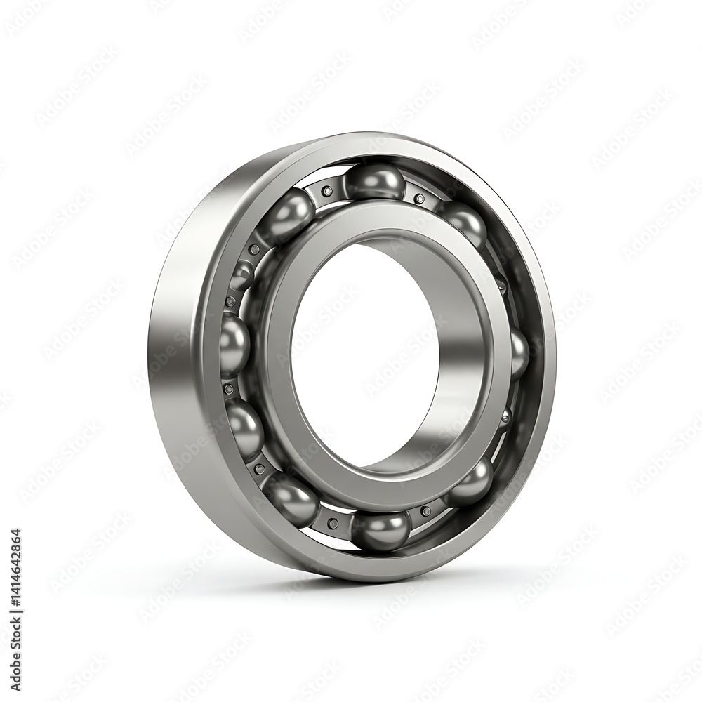 Precision Component: Ball Bearing Assembly Isolated on a White Background Precision Component: Ball Bearing Assembly Isolated on a White Background