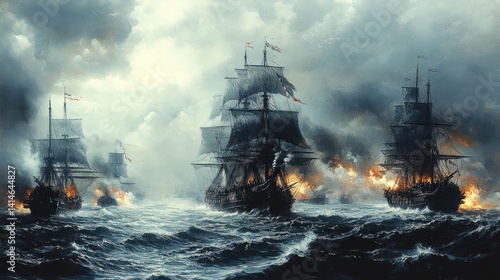 Naval Battle: A Dramatic Depiction of 18th Century Warfare at Sea