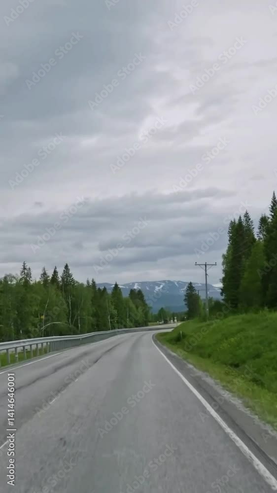 Vertical view of Norway road from car Vertical view of Norway road from car