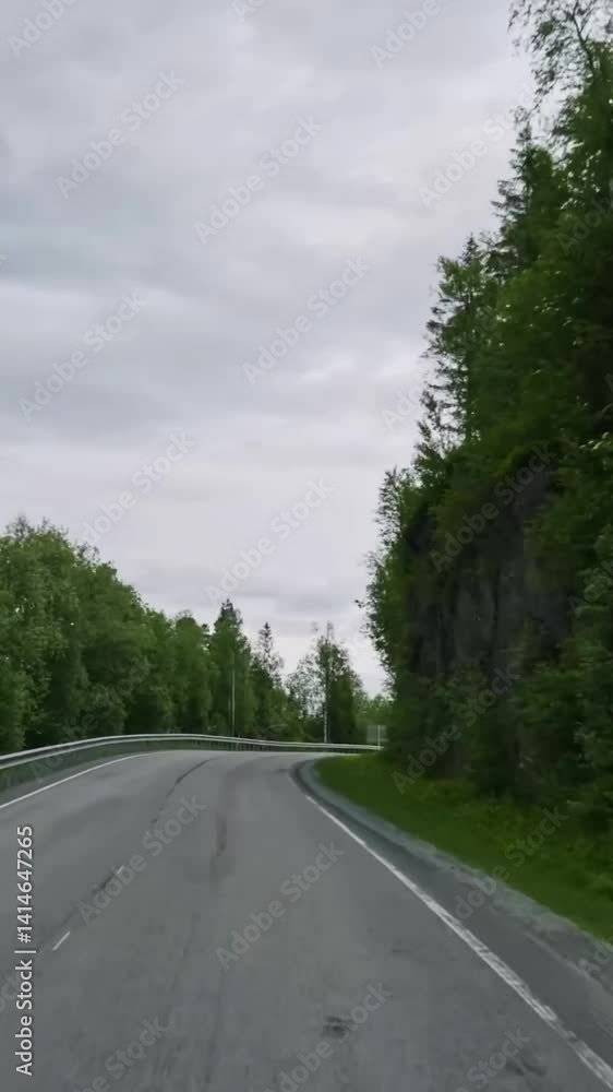 Vertical view of Norway road from car Vertical view of Norway road from car