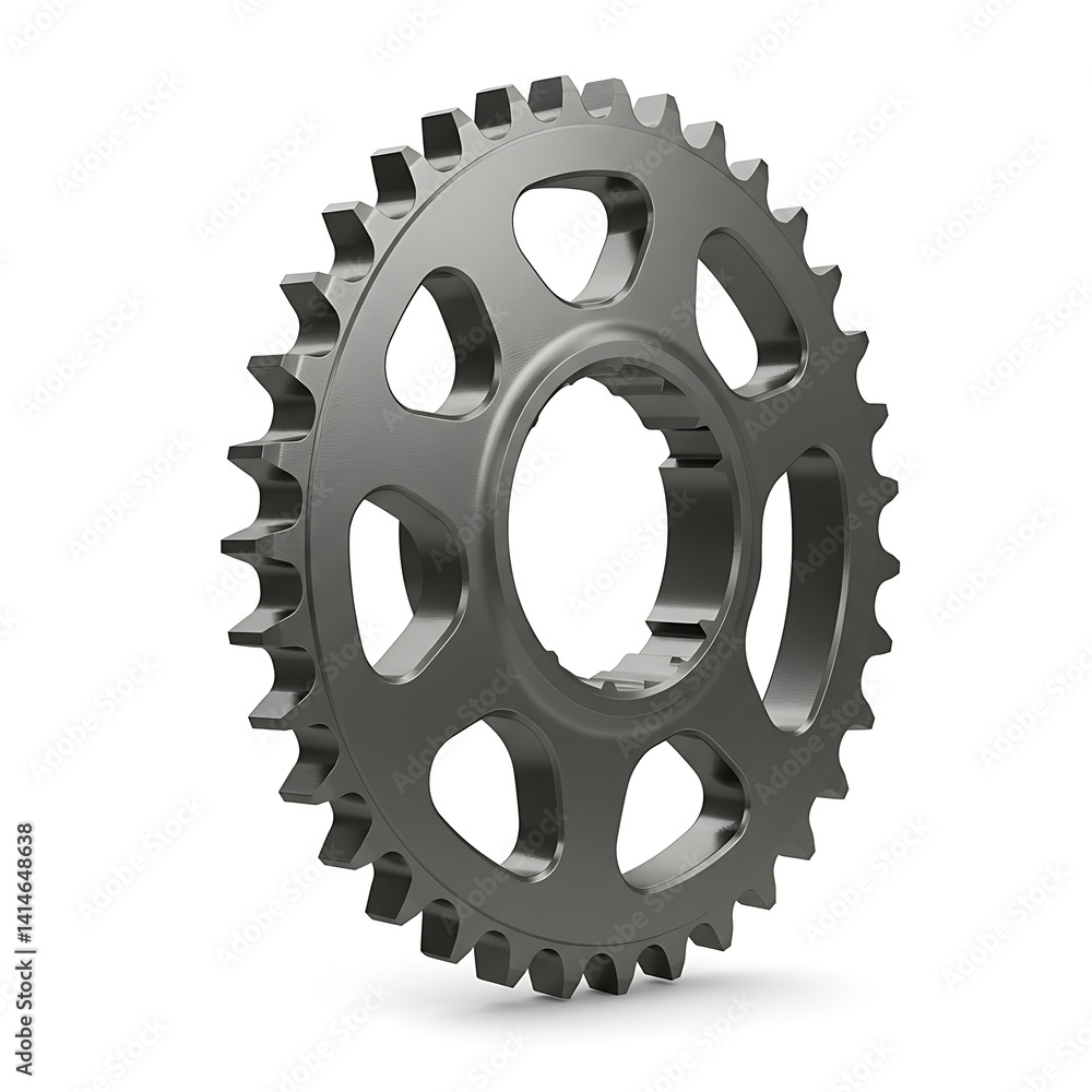 Symmetrical metallic cogwheel isolated on white radiating mechanical strength Symmetrical metallic cogwheel isolated on white radiating mechanical strength