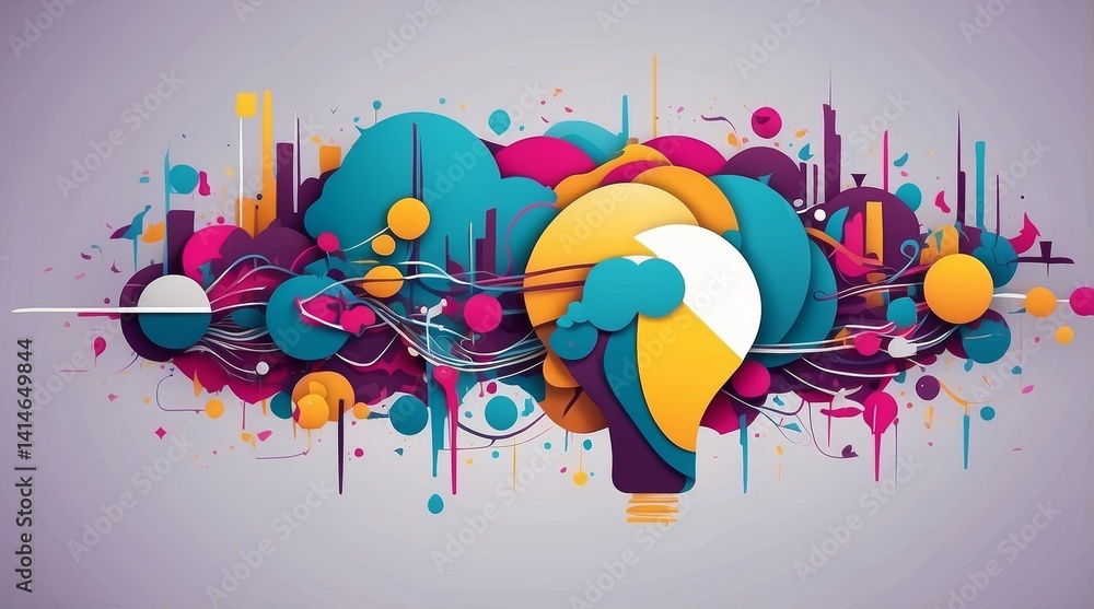Geometric Vector Illustration of Business Innovation and Idea Generation Geometric Vector Illustration of Business Innovation and Idea Generation