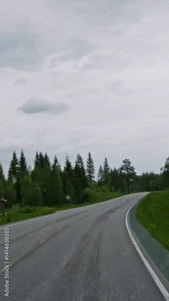 Vertical view of Norway road from car Vertical view of Norway road from car