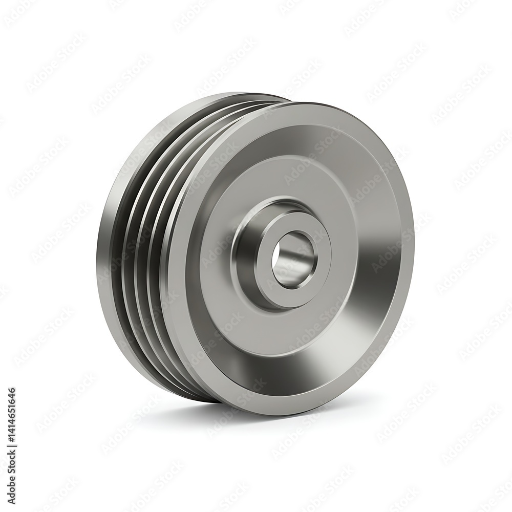 Industrial pulley wheel close-up showcasing mechanical engineering design and metallic finish Industrial pulley wheel close-up showcasing mechanical engineering design and metallic finish