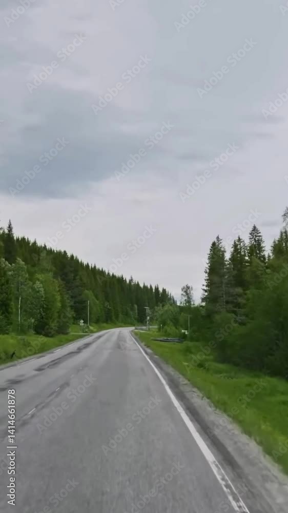Vertical view of Norway road from car Vertical view of Norway road from car