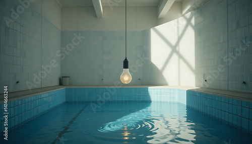 Swinging Lightbulb in an Empty Indoor Pool 