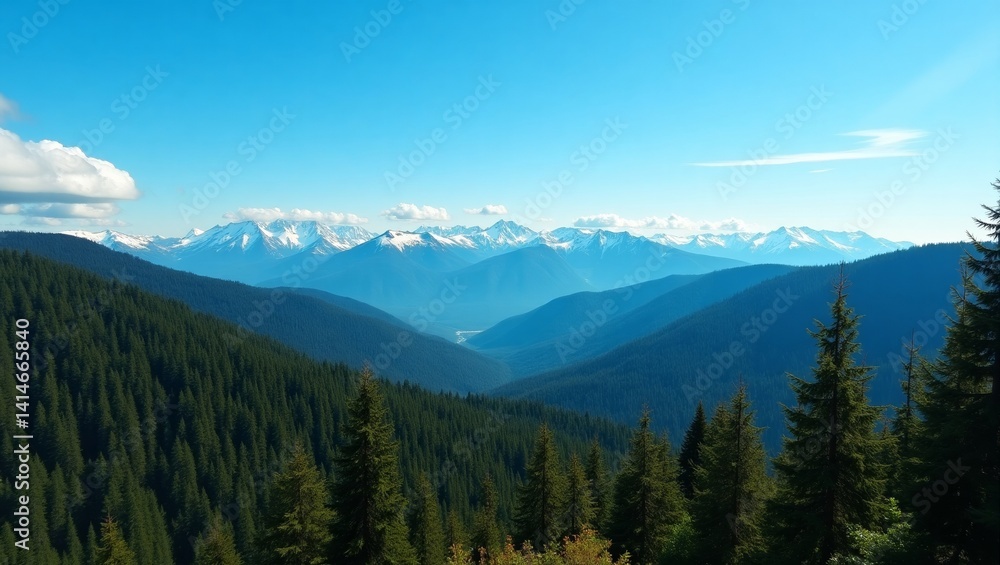 Majestic Mountain Range with Lush Forest Majestic Mountain Range with Lush Forest