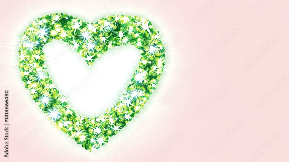 Sparkling Green Glitter Heart on Pink Background Sparkling Green Glitter Heart on Pink Background