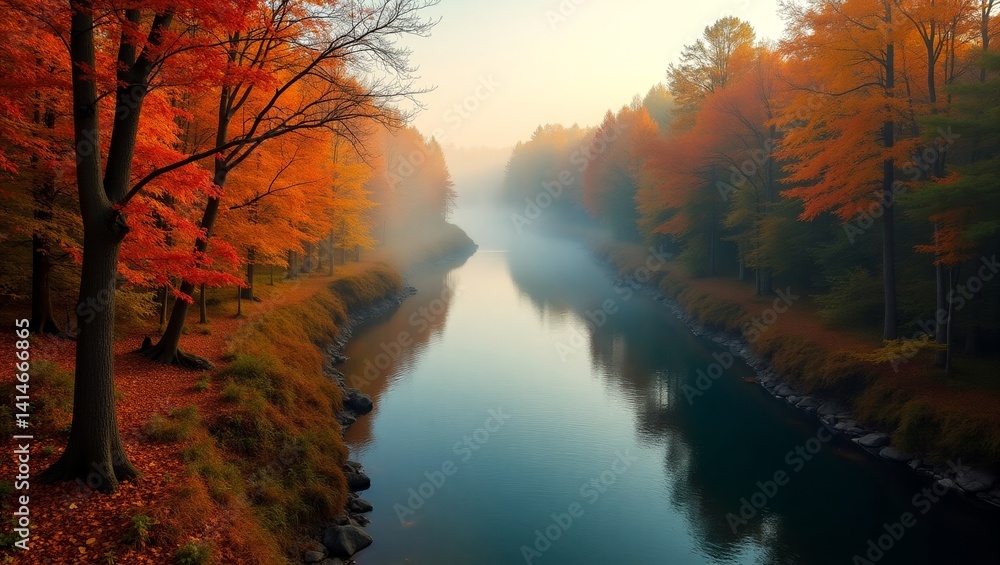 Fototapeta premium Autumn Foggy River Landscape