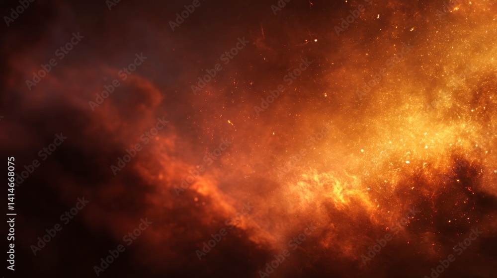 Fototapeta premium Abstract Fire and Smoke Background with Golden Sparks Rising Upward