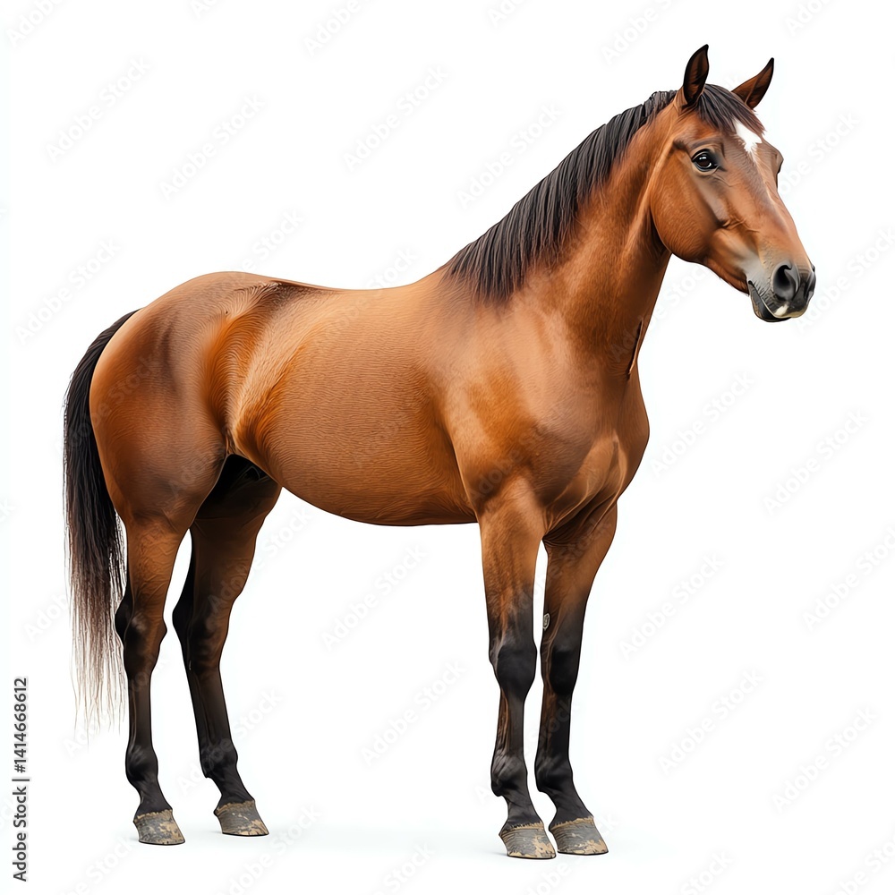 Obraz premium Chestnut Brown Horse Portrait Against White Background