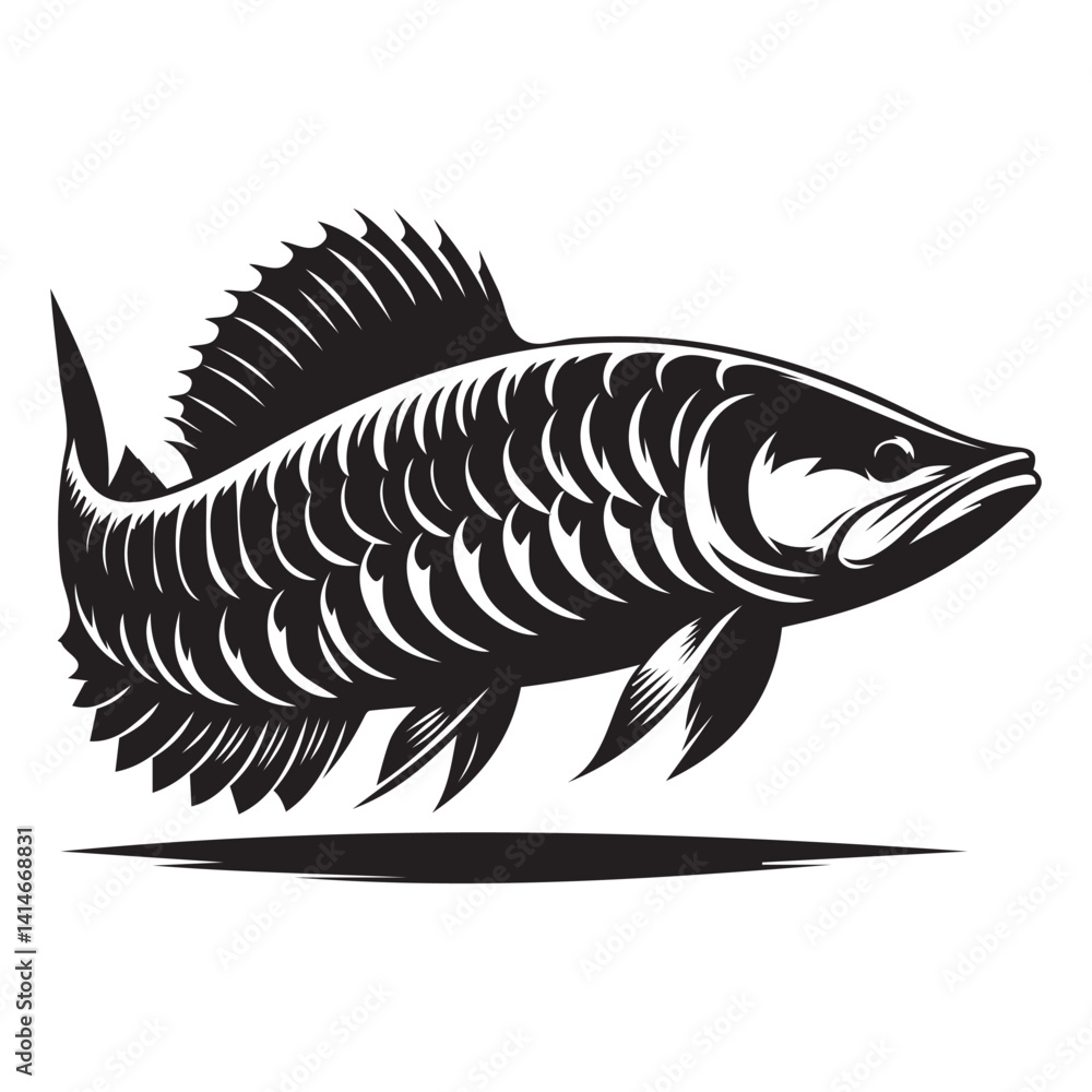 Fototapeta premium Arowana fish silhouette, vector illustration