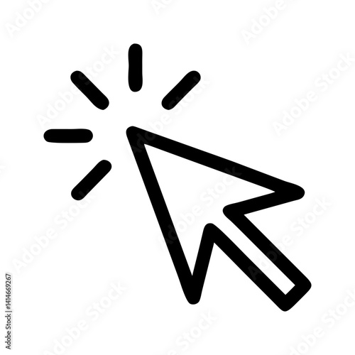 A simple cursor outline with small radiating lines indicating a click or activation