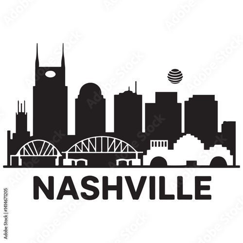 Nashville, Tennessee skyline. Detailed Vector Black silhouettes. with white background