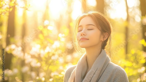 Serene Young Woman Embracing Nature's Tranquility