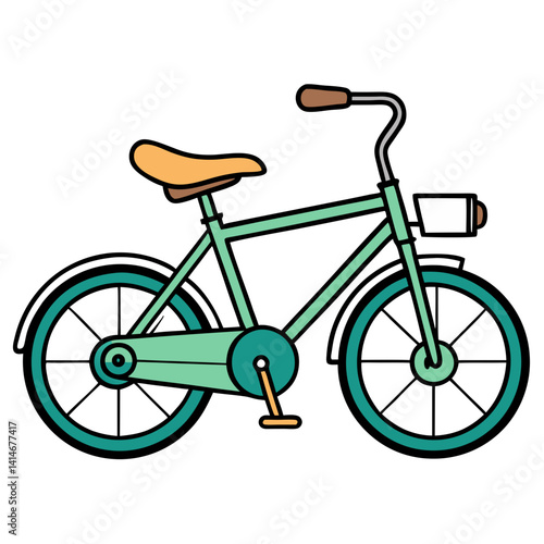 A cheerful mint-green bicycle ready for a summer adventure, promising carefree rides and sunny days, outlined in bold teal and accented with a warm orange seat.