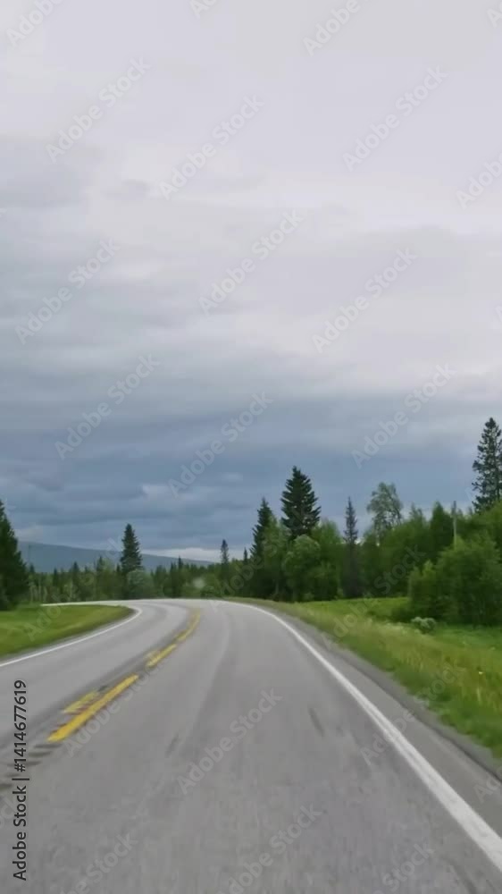 Vertical view of Norway road from car Vertical view of Norway road from car