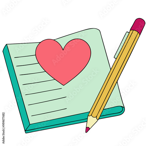 A heartfelt notebook awaits your loving words, ready to capture cherished memories and emotions with a cheerful yellow pencil and bright teal cover.