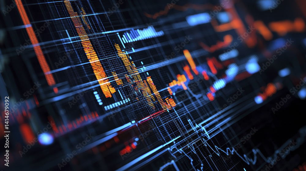 Fototapeta premium Digital financial data visualization with graphs and charts