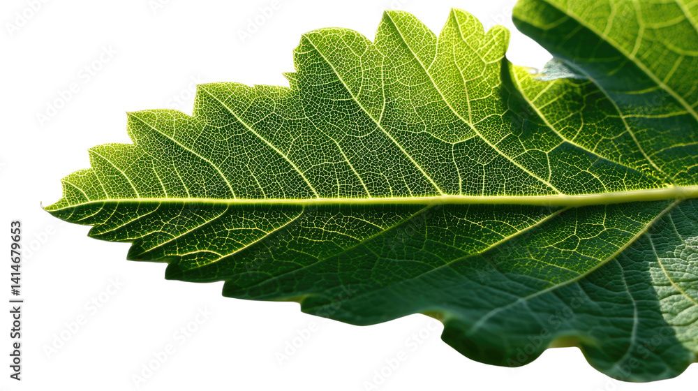 Leaf's Delicate Veins: A close-up shot showcases the intricate beauty of a single leaf, its vibrant green surface illuminated by natural light, with delicate veins and textured details. Leaf's Delicate Veins: A close-up shot showcases the intricate beauty of a single leaf, its vibrant green surface illuminated by natural light, with delicate veins and textured details.