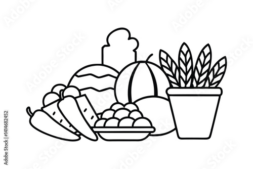 Food Line art Icons set, Food outline Art Illustration Clipart. set of food line art coloring page, vector art