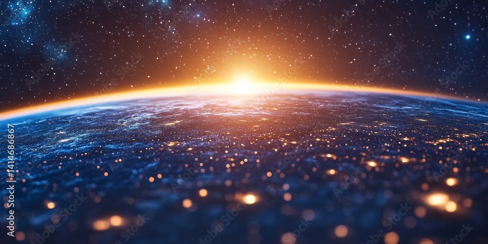 Obraz premium Planet Earth from Space Stunning View with City Lights, Sunrise, and Atmospheric Glow