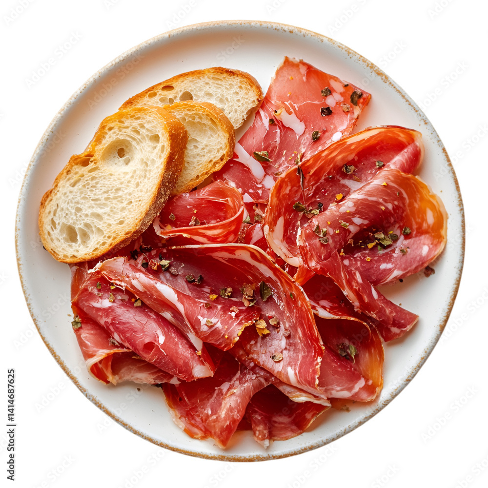 Delicious cured meat slices served with bread Delicious cured meat slices served with bread