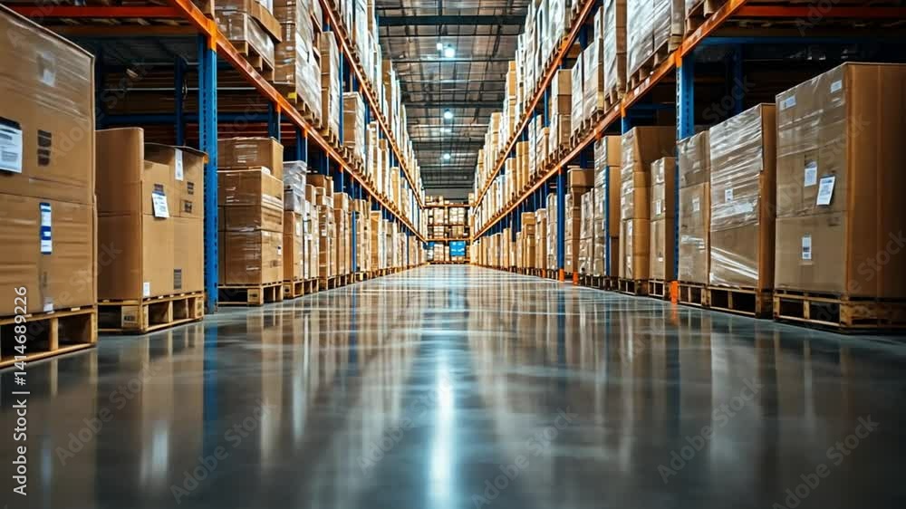 Warehouse Interior: Rows of Pallets and Boxes Warehouse Interior: Rows of Pallets and Boxes