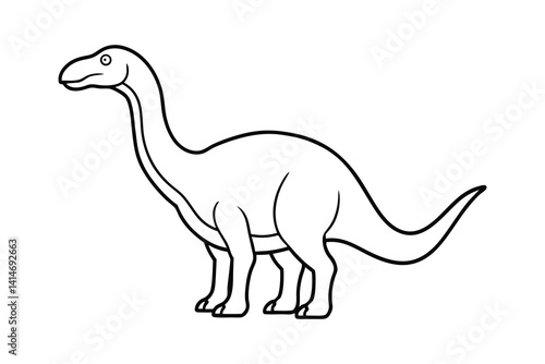 Dinosaur outline drawing, line art dinosaur vector illustration, dinosaur coloring page for kids.
