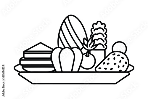 Food Line art Icons set, Food outline Art Illustration Clipart. set of food line art coloring page, vector art