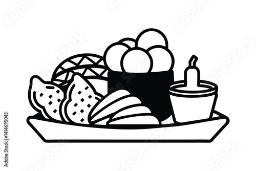 Food Line art Icons set, Food outline Art Illustration Clipart. set of food line art coloring page, vector art