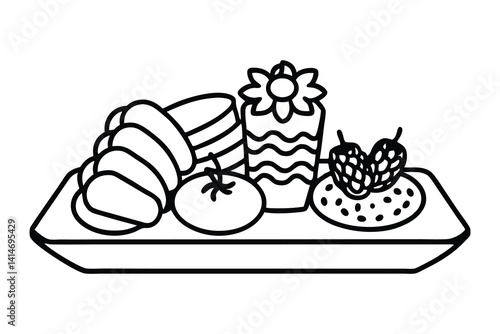 Food Line art Icons set, Food outline Art Illustration Clipart. set of food line art coloring page, vector art