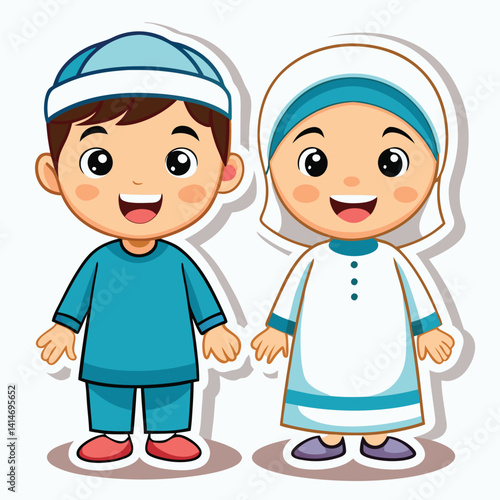 Happy Muslim Children in Traditional Attire
