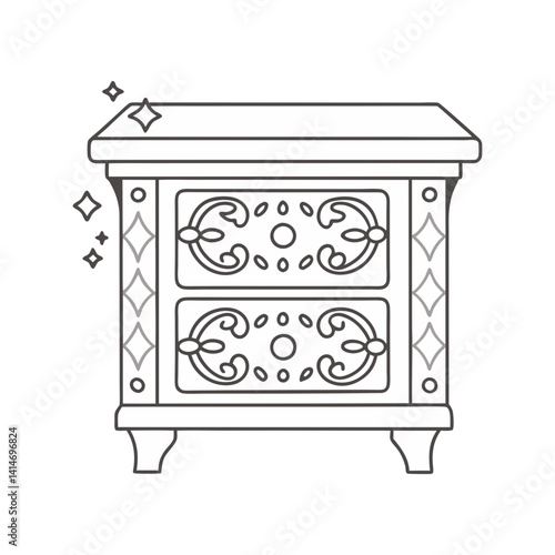Ornate vintage nightstand vector with decorative carved drawer design
