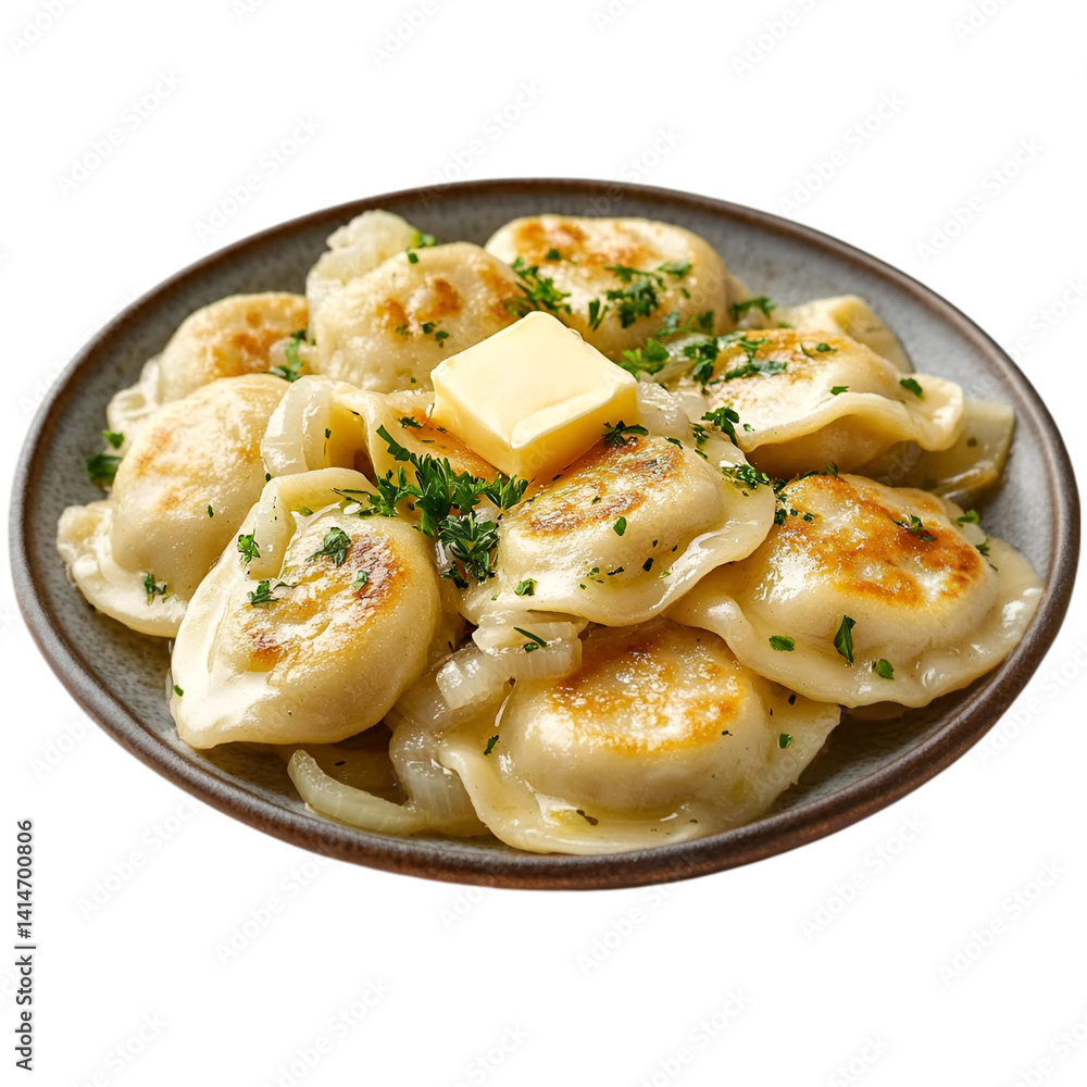 Delicious Pierogi with Butter and Herbs a savory dish, Delicious Pierogi with Butter and Herbs a savory dish,