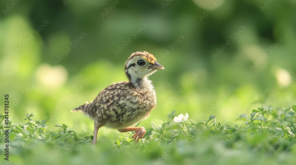 Young bobwhite quail chick in a grassy field. Young bobwhite quail chick in a grassy field.