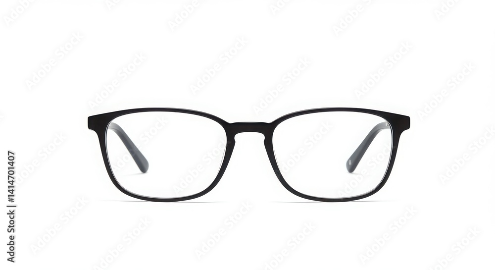 Fototapeta premium A highly detailed product shot of sleek black rectangular eyeglasses with a modern minimalist design and clear lenses reflecting subtle light