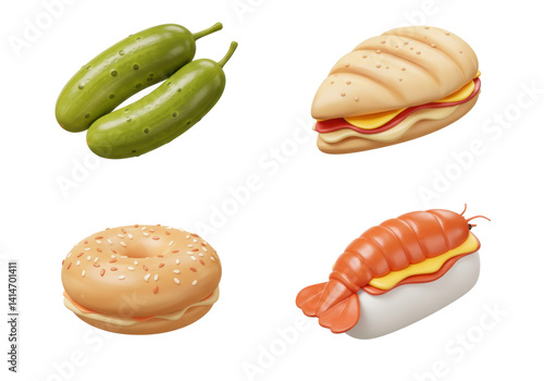 Stylized food illustration collection cartoonish design